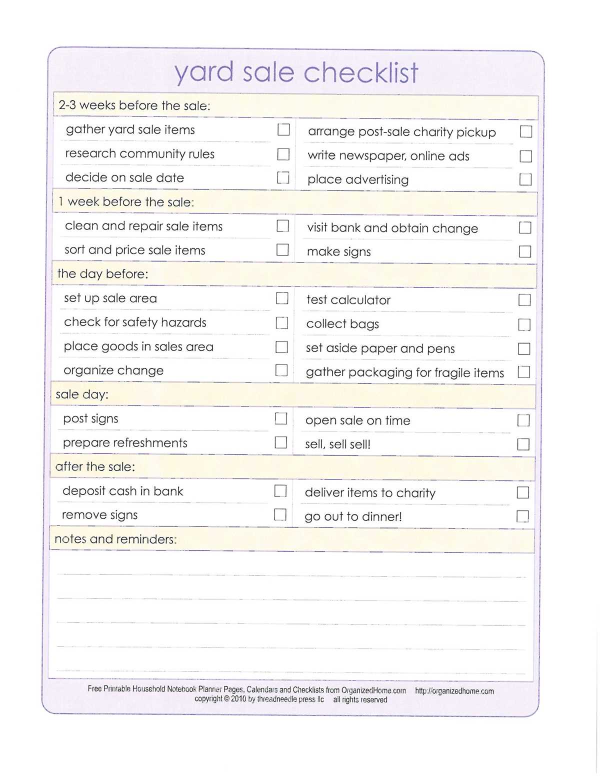 printable estate sale checklist