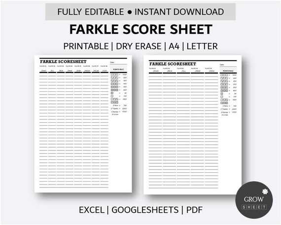 printable farkle score sheet