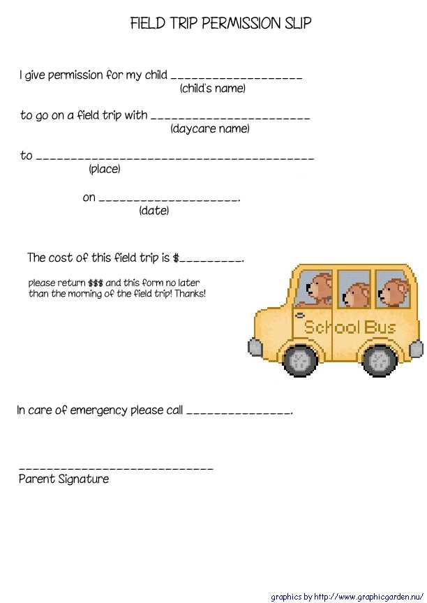 printable field trip permission slip template