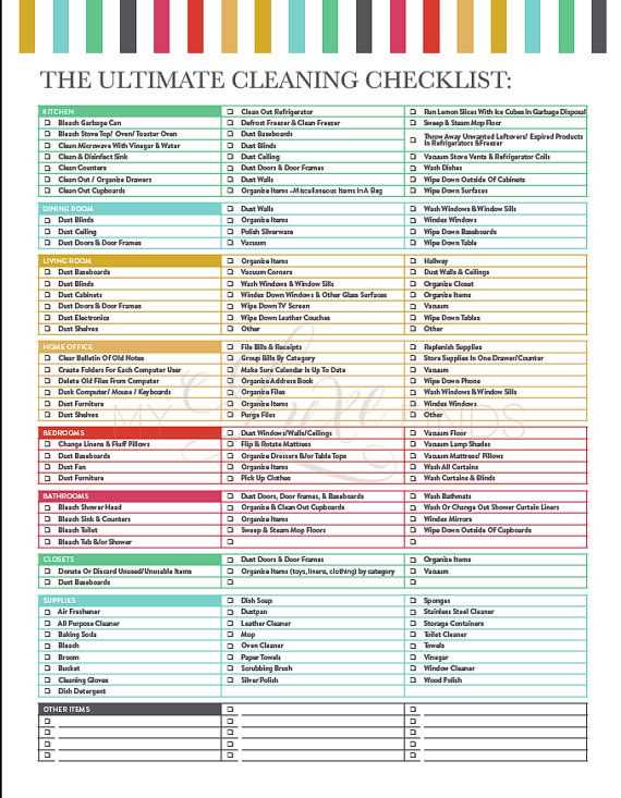 printable house cleaning list