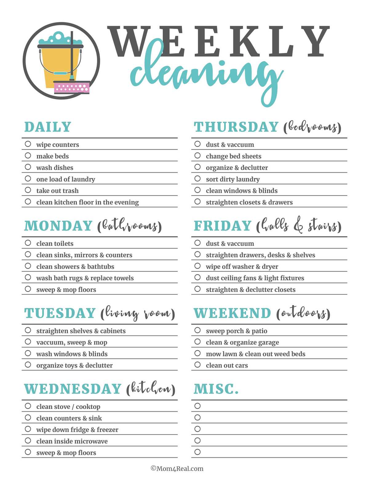 printable house cleaning list