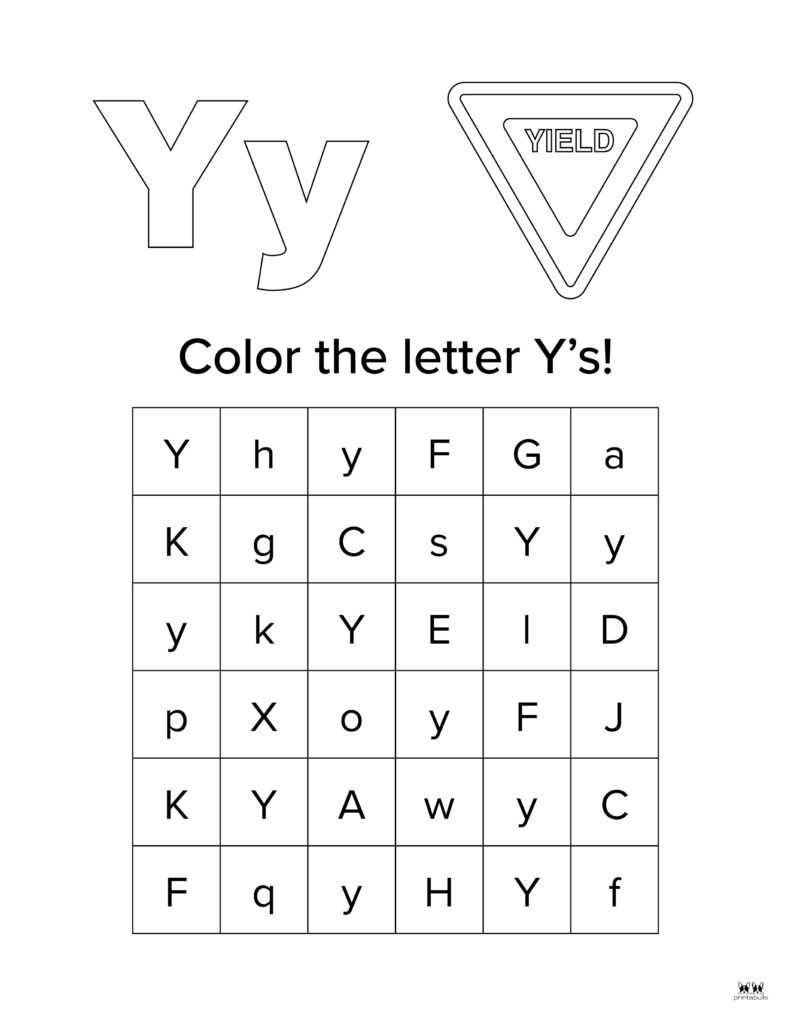 printable letter y worksheets