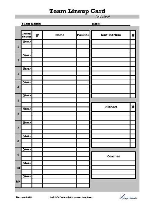 printable lineup cards