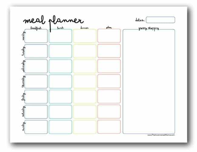 printable meal planning template