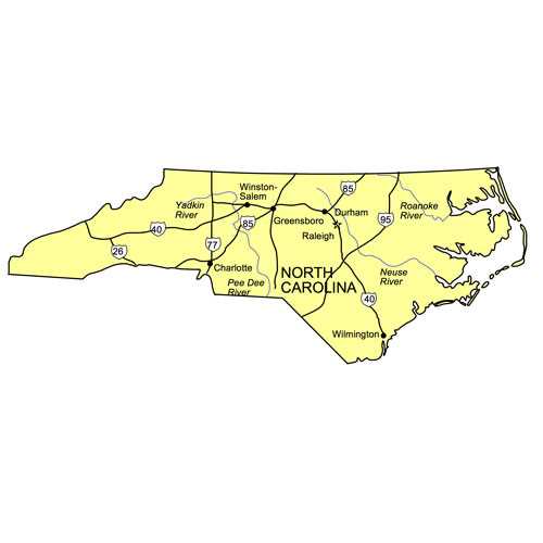 printable north carolina map with cities and towns