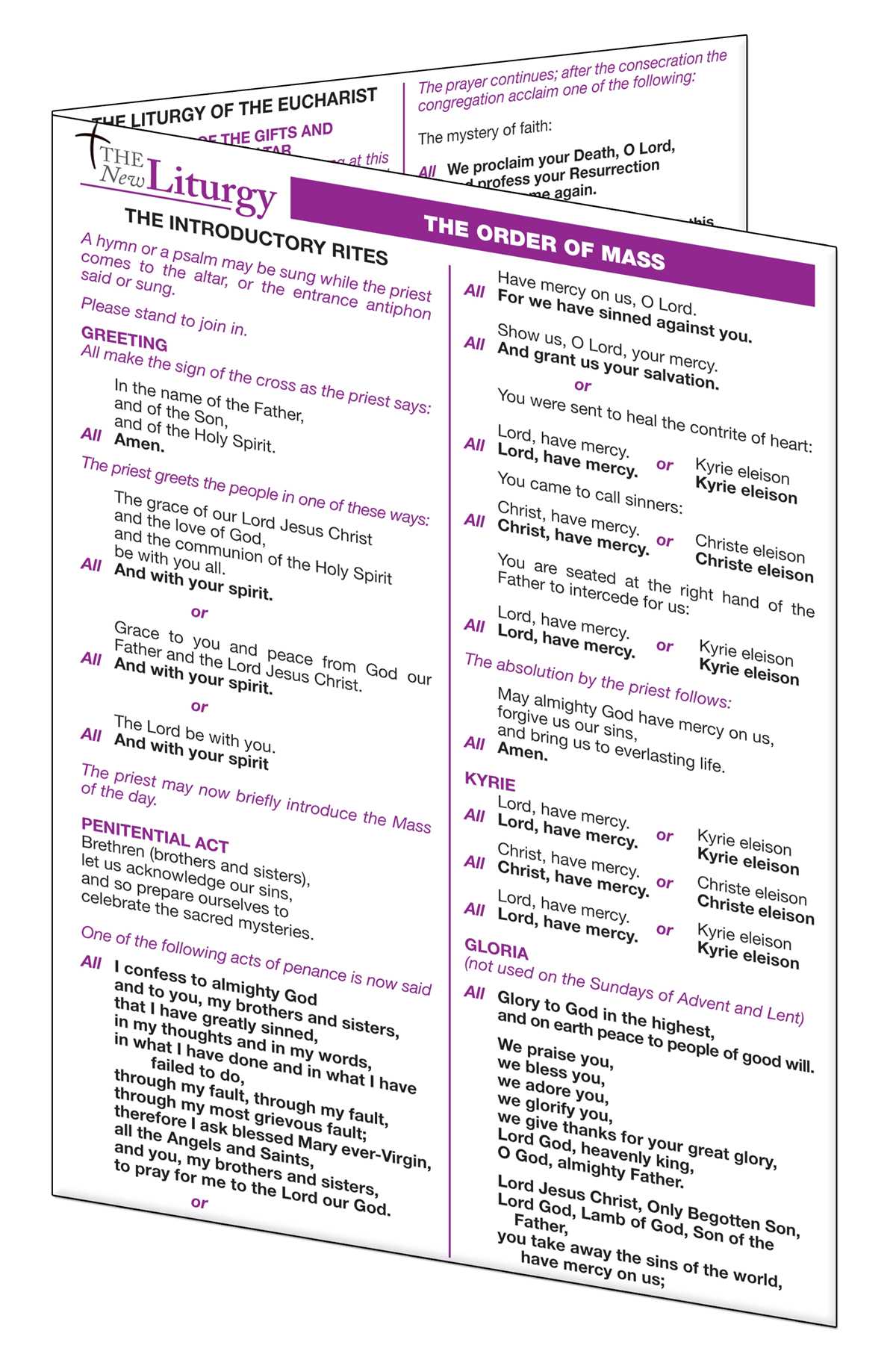 printable order of the mass