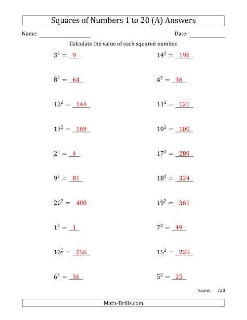printable perfect squares chart