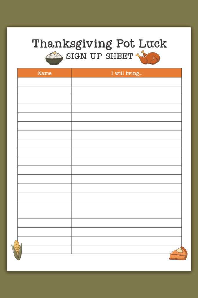 printable potluck sign up sheet