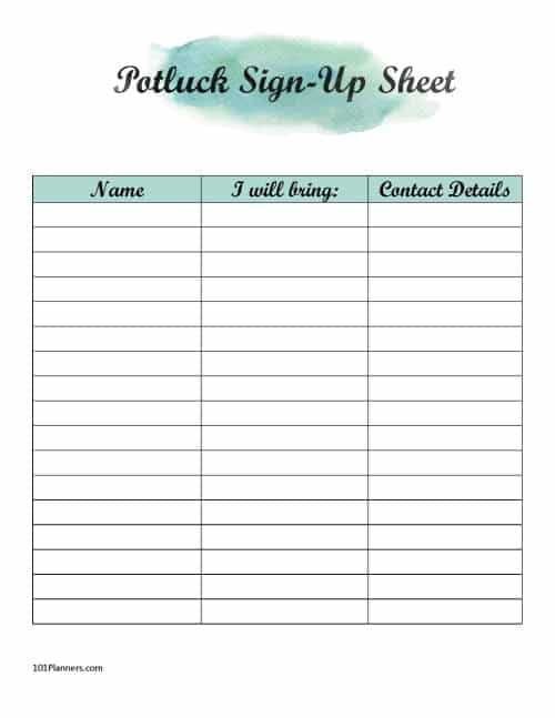 printable potluck sign up sheet