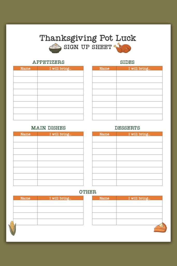 printable potluck sign ups