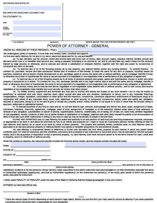 printable power of attorney form california