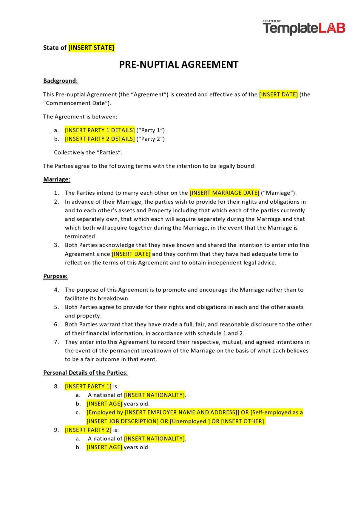 printable prenuptial agreement sample