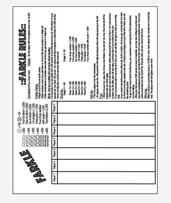 printable rules for farkle