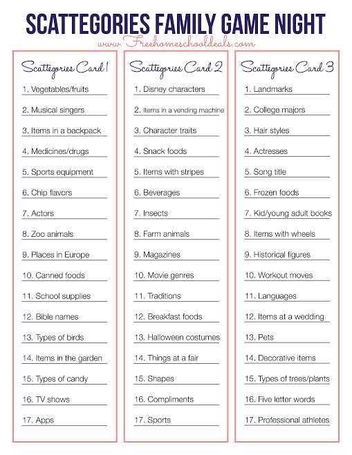 printable scattergories sheets