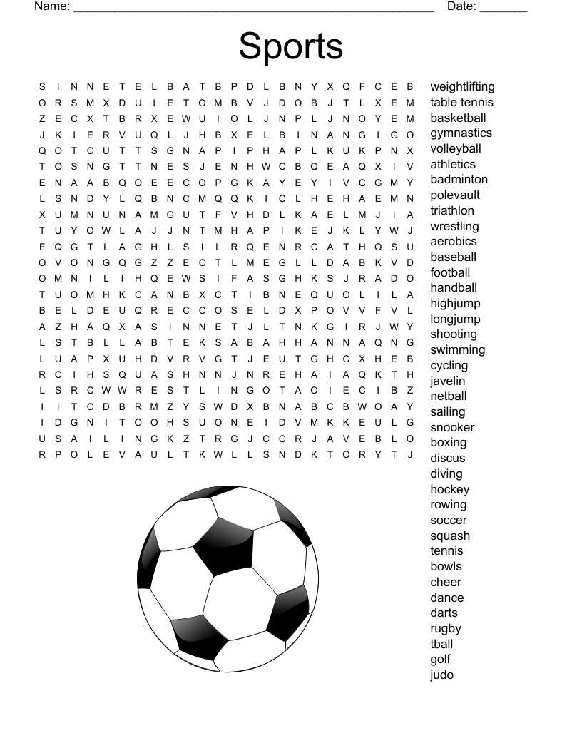 printable sports word search