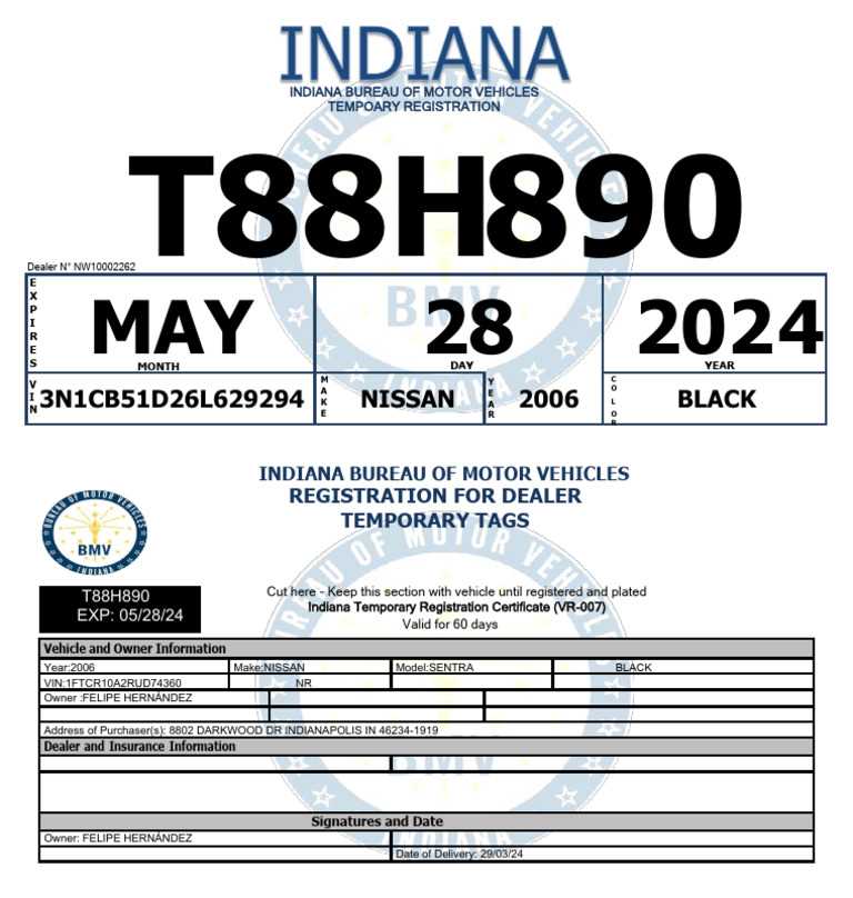 printable temporary license plate indiana