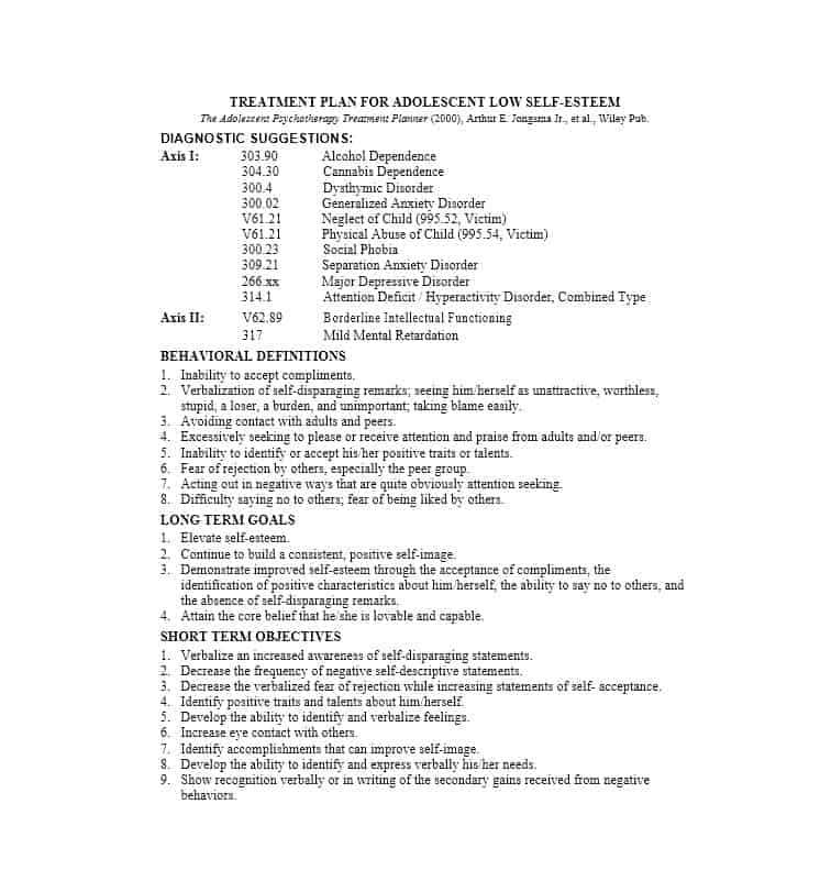 printable treatment plan template