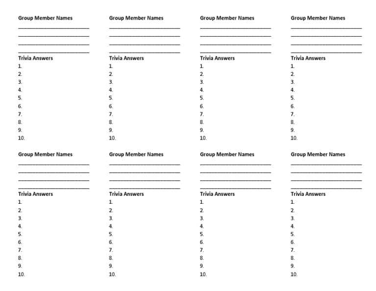 printable trivia sheets