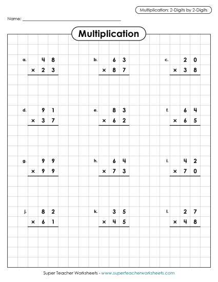 printable two digit multiplication worksheets