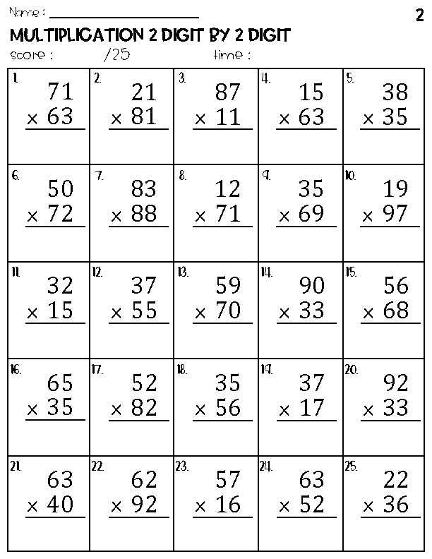 printable two digit multiplication worksheets