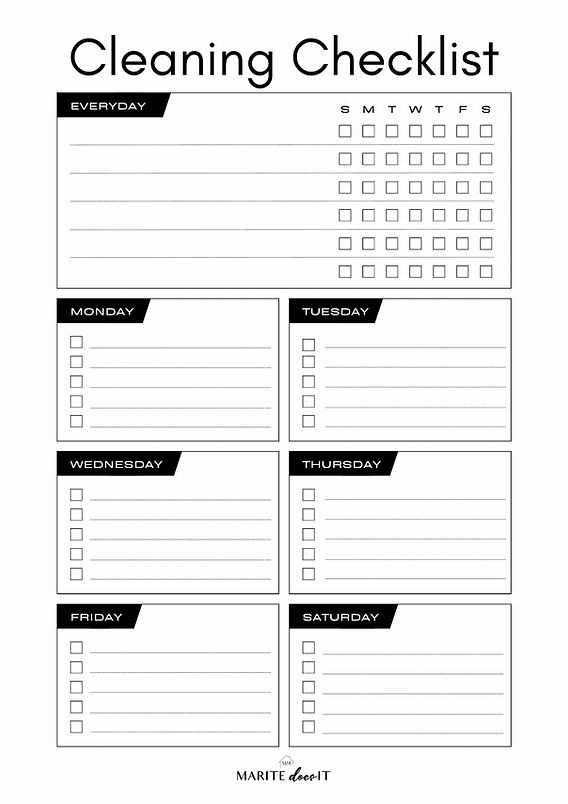 printable weekly cleaning schedule template