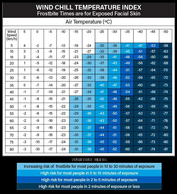 printable wind chill chart