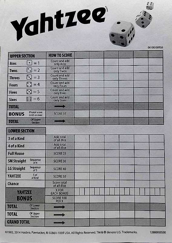 printable yahtzee score cards