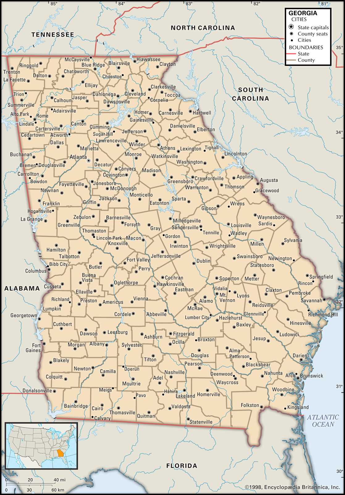 printable georgia map with cities