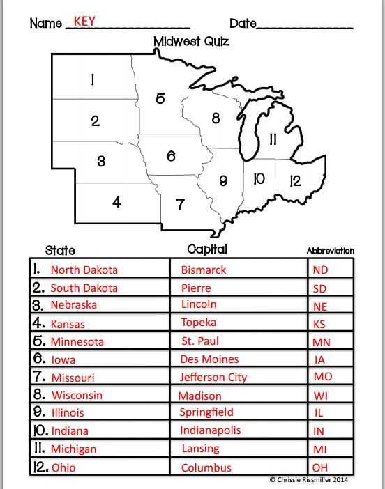free printable midwest states and capitals worksheet