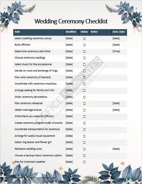 wedding ceremony checklist printable