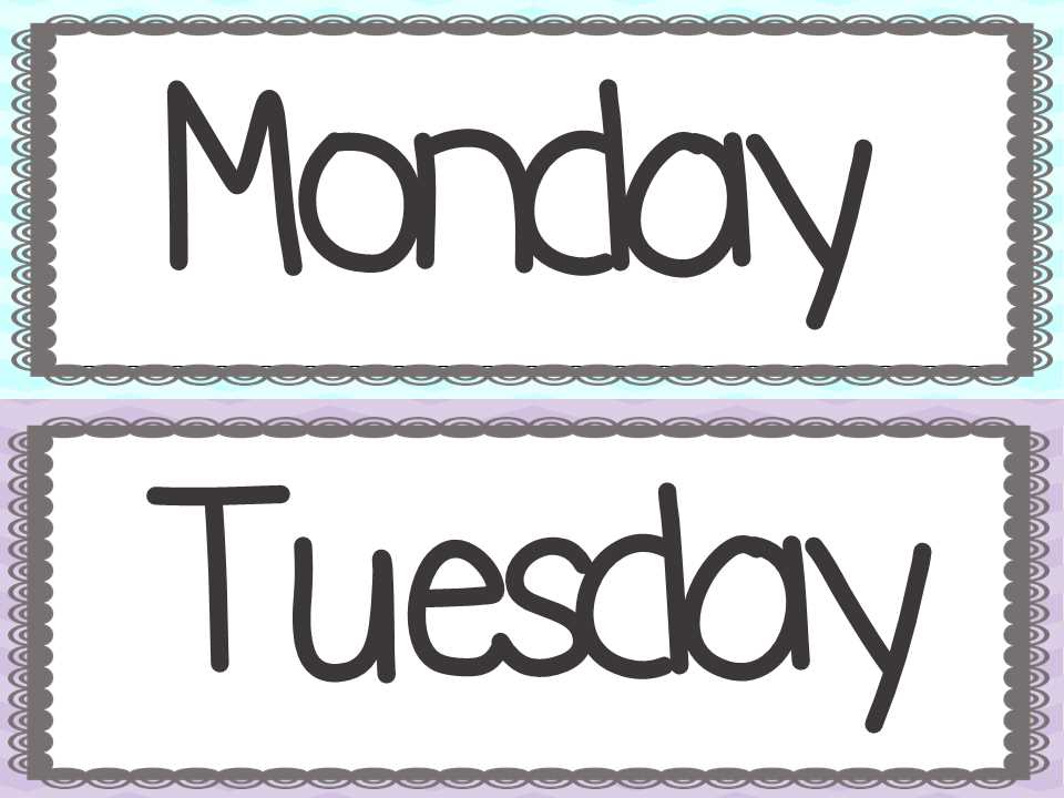 days of the week labels printable free