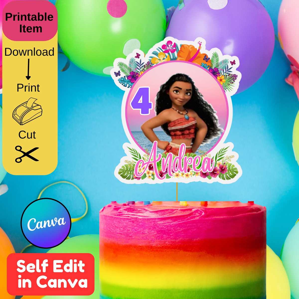 moana cake topper printable