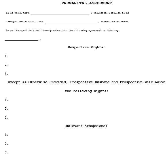 printable prenuptial agreement sample
