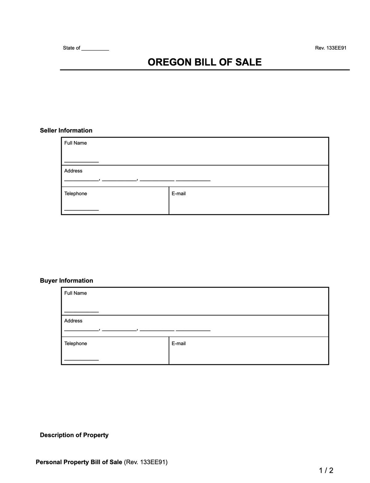oregon bill of sale printable