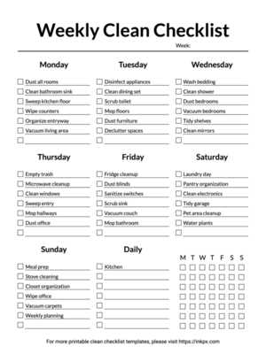 printable cleaning checklist