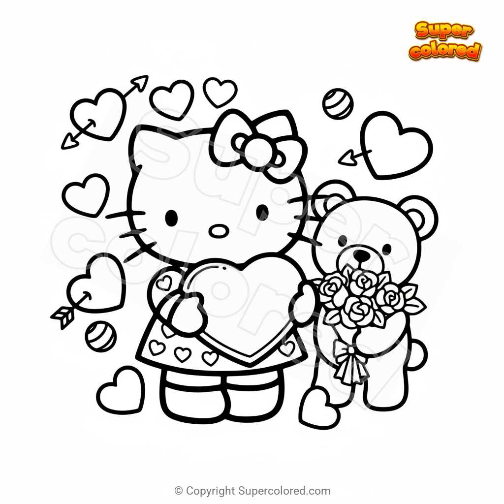 printable hello kitty valentines day coloring pages