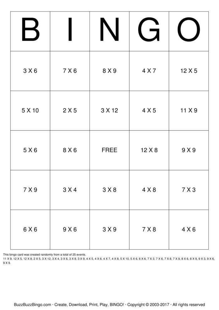 multiplication bingo printable