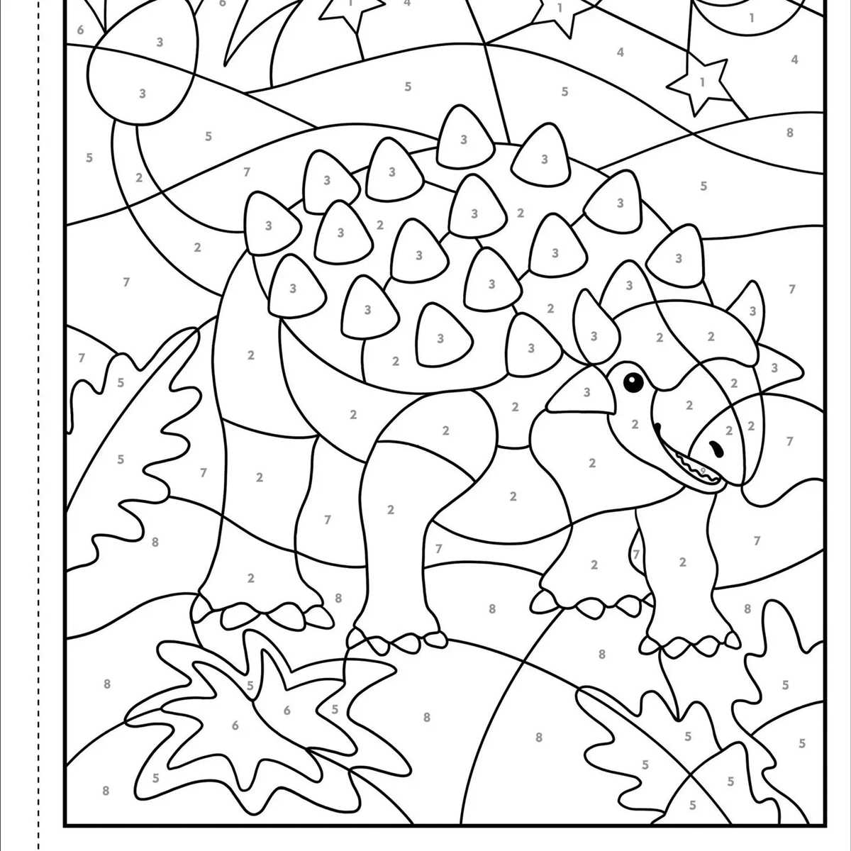 dinosaur color by number free printable