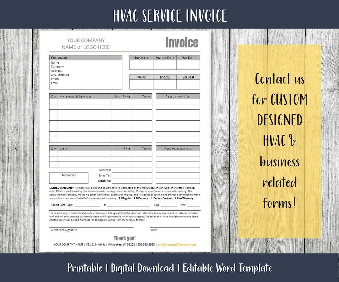 free printable hvac invoice template