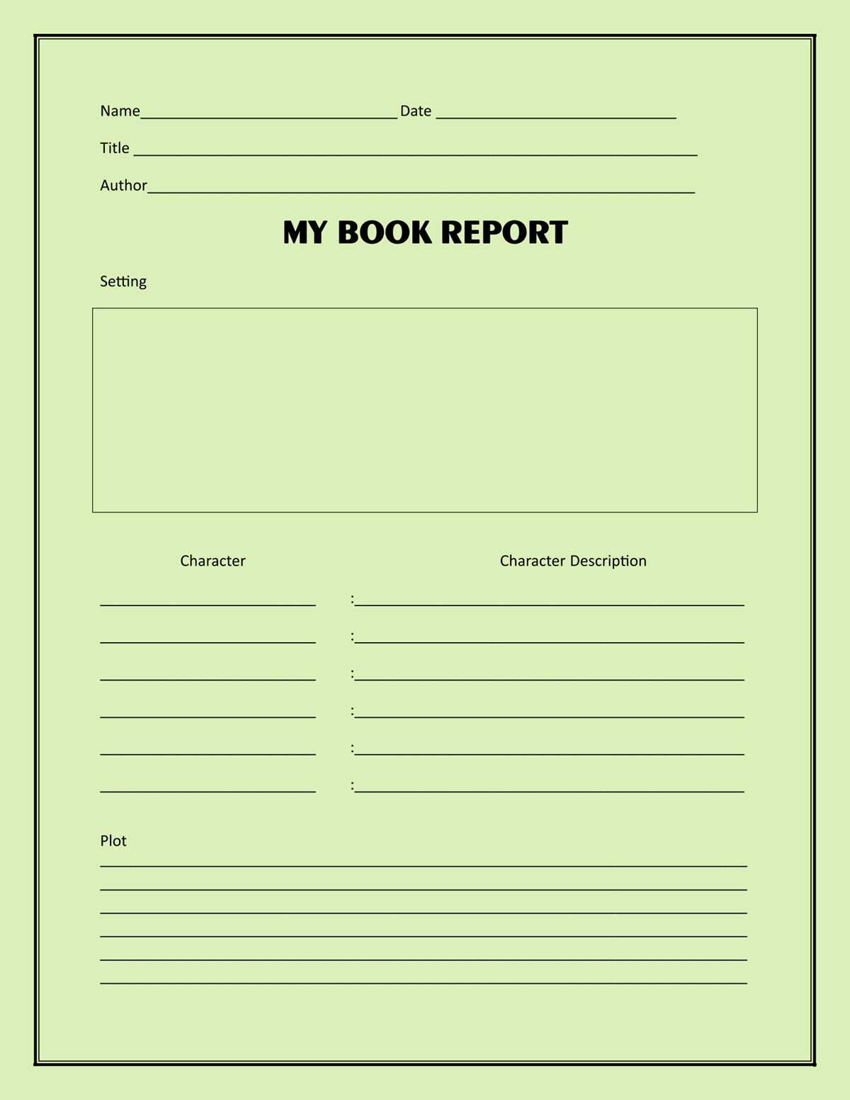 book report template printable