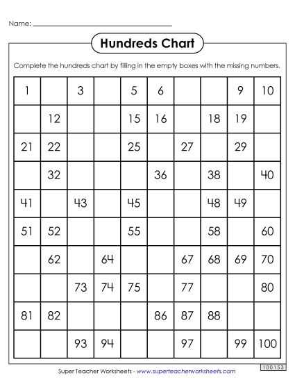 100 chart printable free