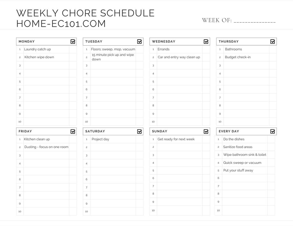 weekly printable chore chart