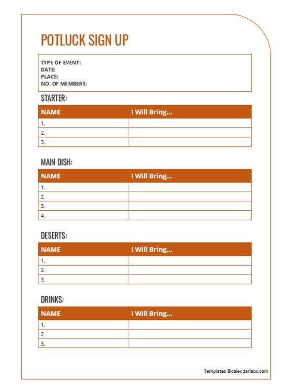 printable potluck sign up sheet