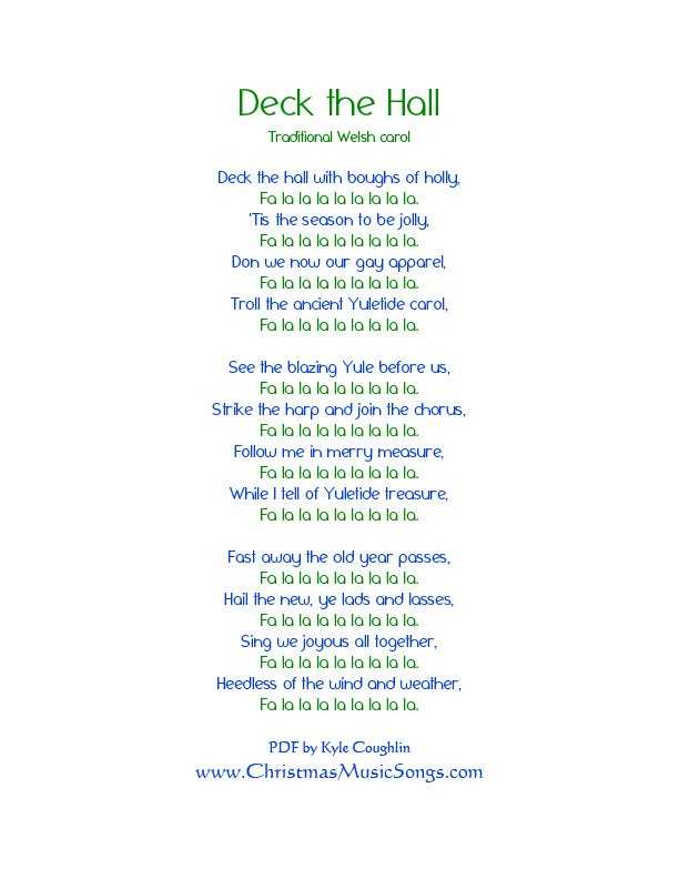 words to deck the halls printable
