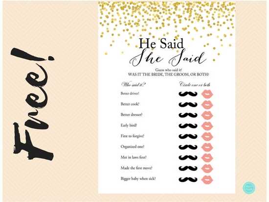 he said she said bridal shower game free printable