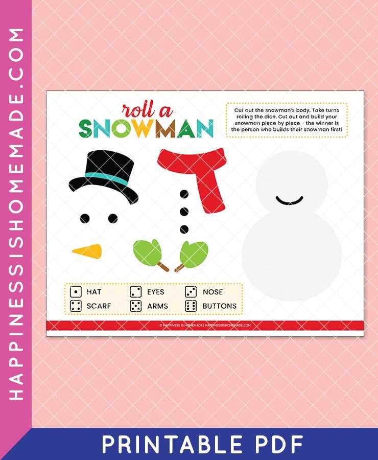 roll a snowman dice game free printable