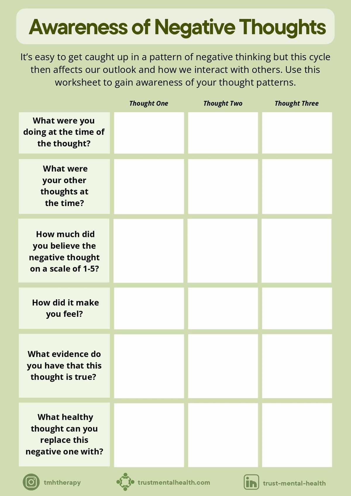free printable mental health worksheets