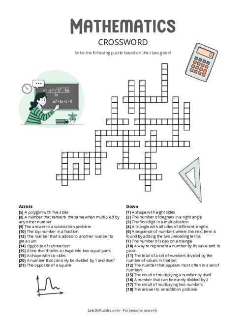 printable math crossword puzzles