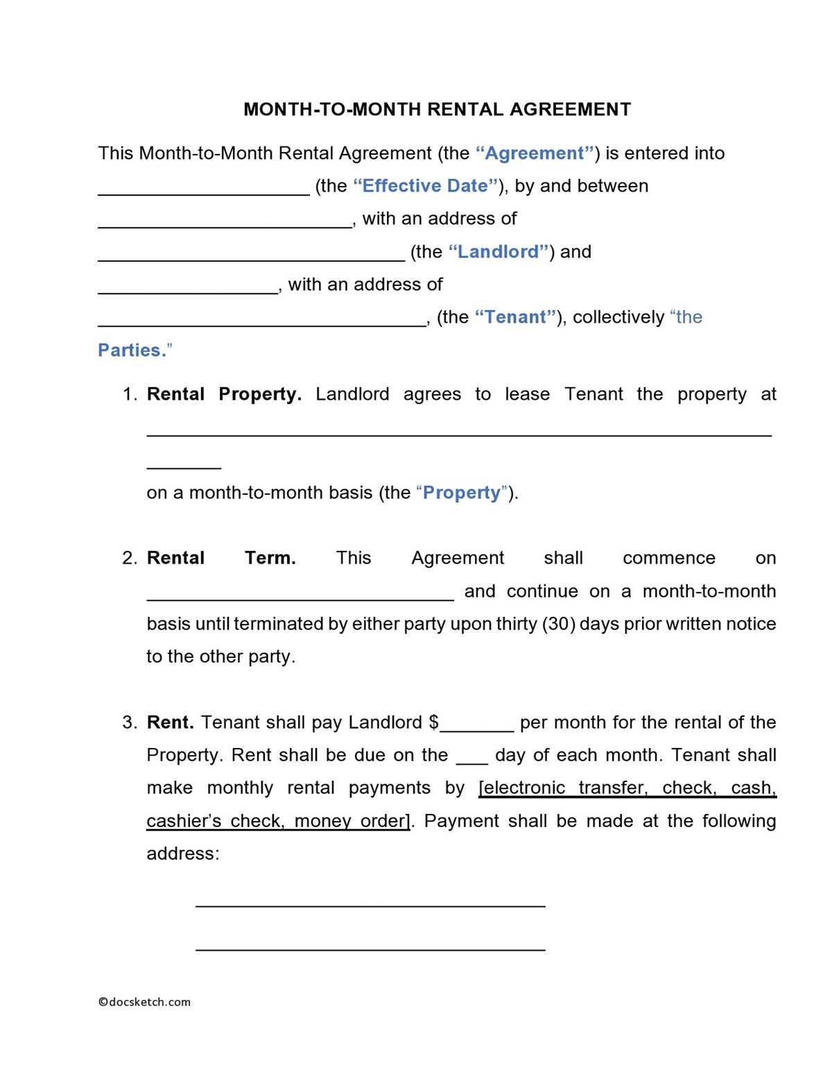 free printable month to month rental agreement