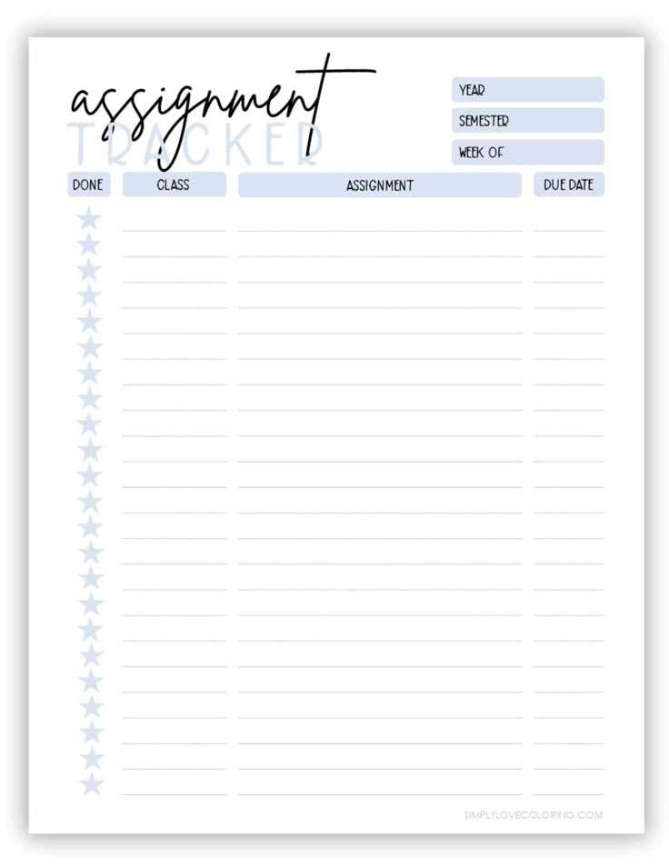 free printable assignment tracker